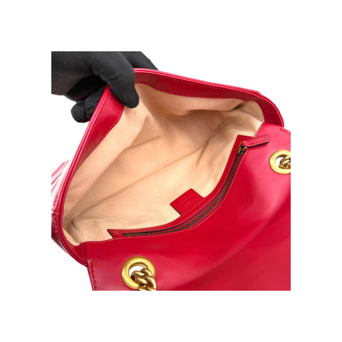 Gucci Red Quilted Leather GG Marmont Medium Shoulder Bag