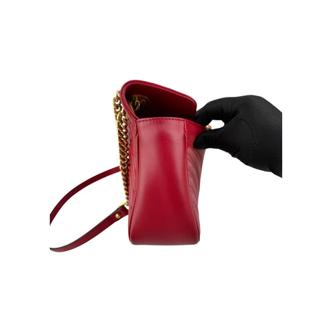 Gucci Red Quilted Leather GG Marmont Medium Shoulder Bag