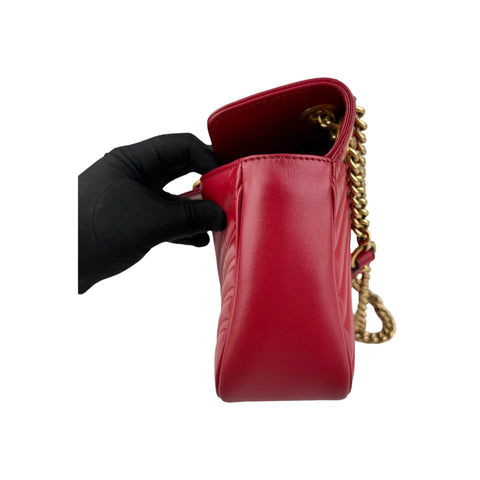 Gucci Red Quilted Leather GG Marmont Medium Shoulder Bag