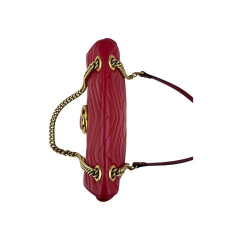 Gucci Red Quilted Leather GG Marmont Medium Shoulder Bag