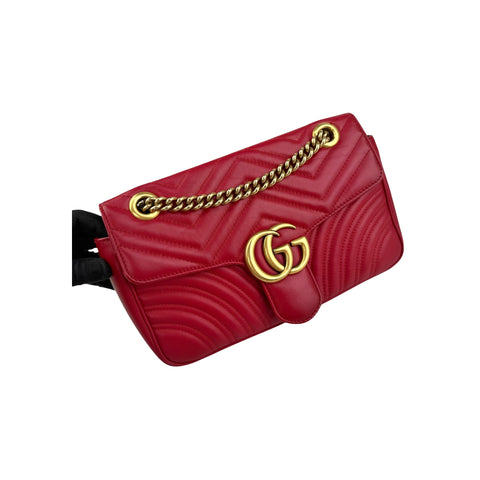 Gucci Red Quilted Leather GG Marmont Medium Shoulder Bag