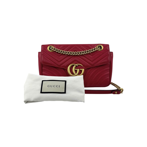 Gucci Red Quilted Leather GG Marmont Medium Shoulder Bag