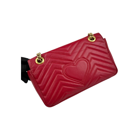 Gucci Red Quilted Leather GG Marmont Medium Shoulder Bag