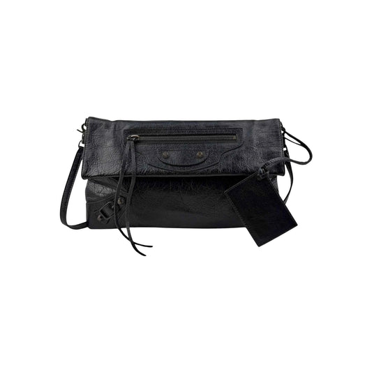 Balenciaga Anthracite Lambskin Leather Envelope Clutch Crossbody Bag