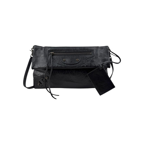 Balenciaga Anthracite Lambskin Leather Envelope Clutch Crossbody Bag