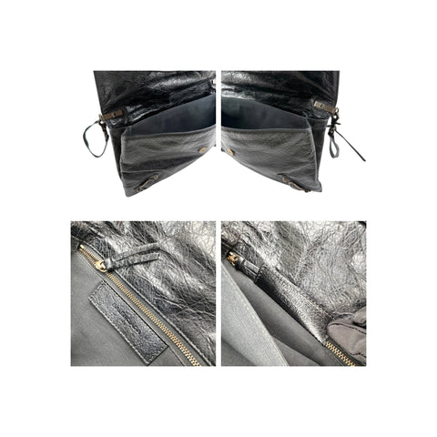 Balenciaga Anthracite Lambskin Leather Envelope Clutch Crossbody Bag