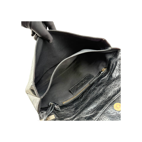 Balenciaga Anthracite Lambskin Leather Envelope Clutch Crossbody Bag