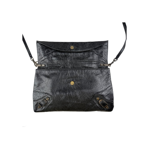 Balenciaga Anthracite Lambskin Leather Envelope Clutch Crossbody Bag
