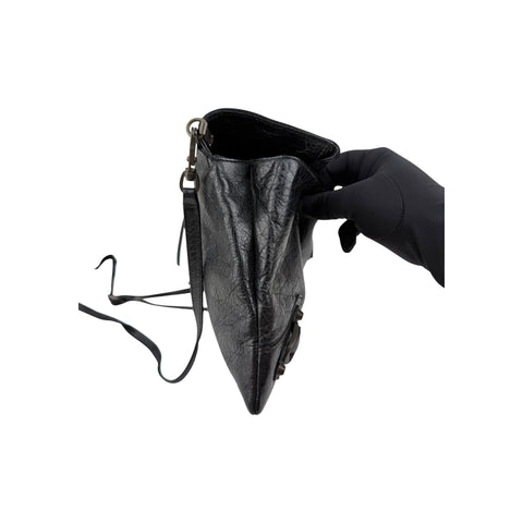 Balenciaga Anthracite Lambskin Leather Envelope Clutch Crossbody Bag