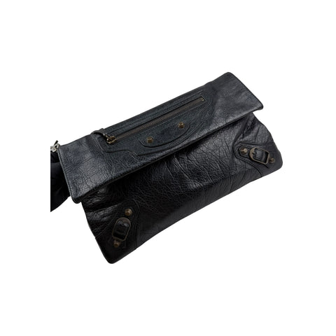 Balenciaga Anthracite Lambskin Leather Envelope Clutch Crossbody Bag