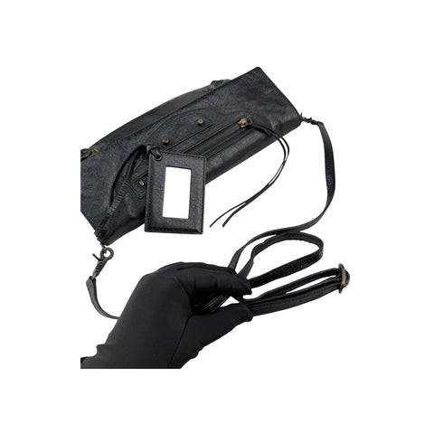 Balenciaga Anthracite Lambskin Leather Envelope Clutch Crossbody Bag