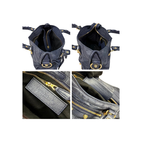Balenciaga Bleu Obscure Lambskin Leather Giant Mini City Bag
