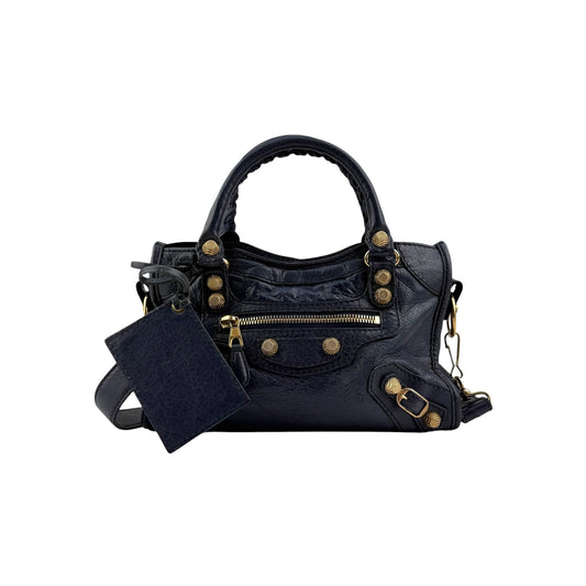 Balenciaga Blue Obscure Lambskin Leather Giant Mini City Bag