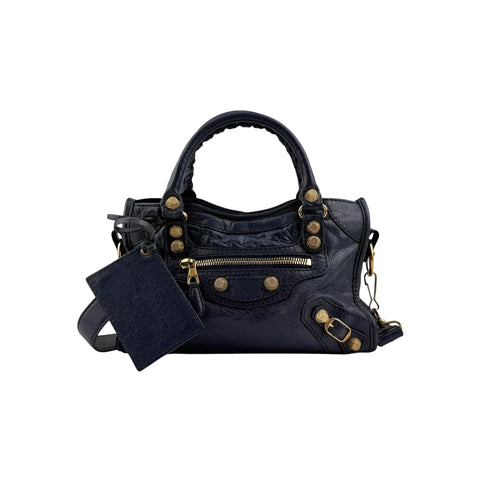 Balenciaga Bleu Obscure Lambskin Leather Giant Mini City Bag