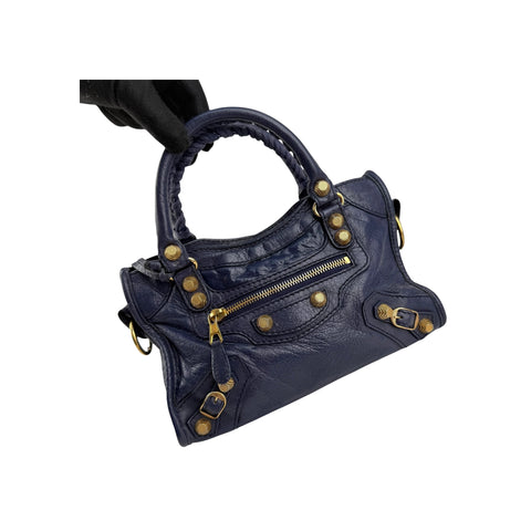 Balenciaga Bleu Obscure Lambskin Leather Giant Mini City Bag