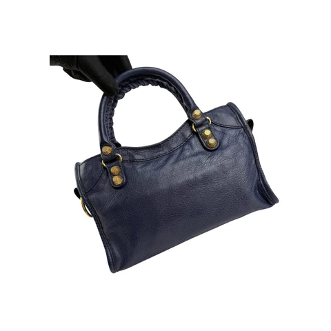 Balenciaga Bleu Obscure Lambskin Leather Giant Mini City Bag