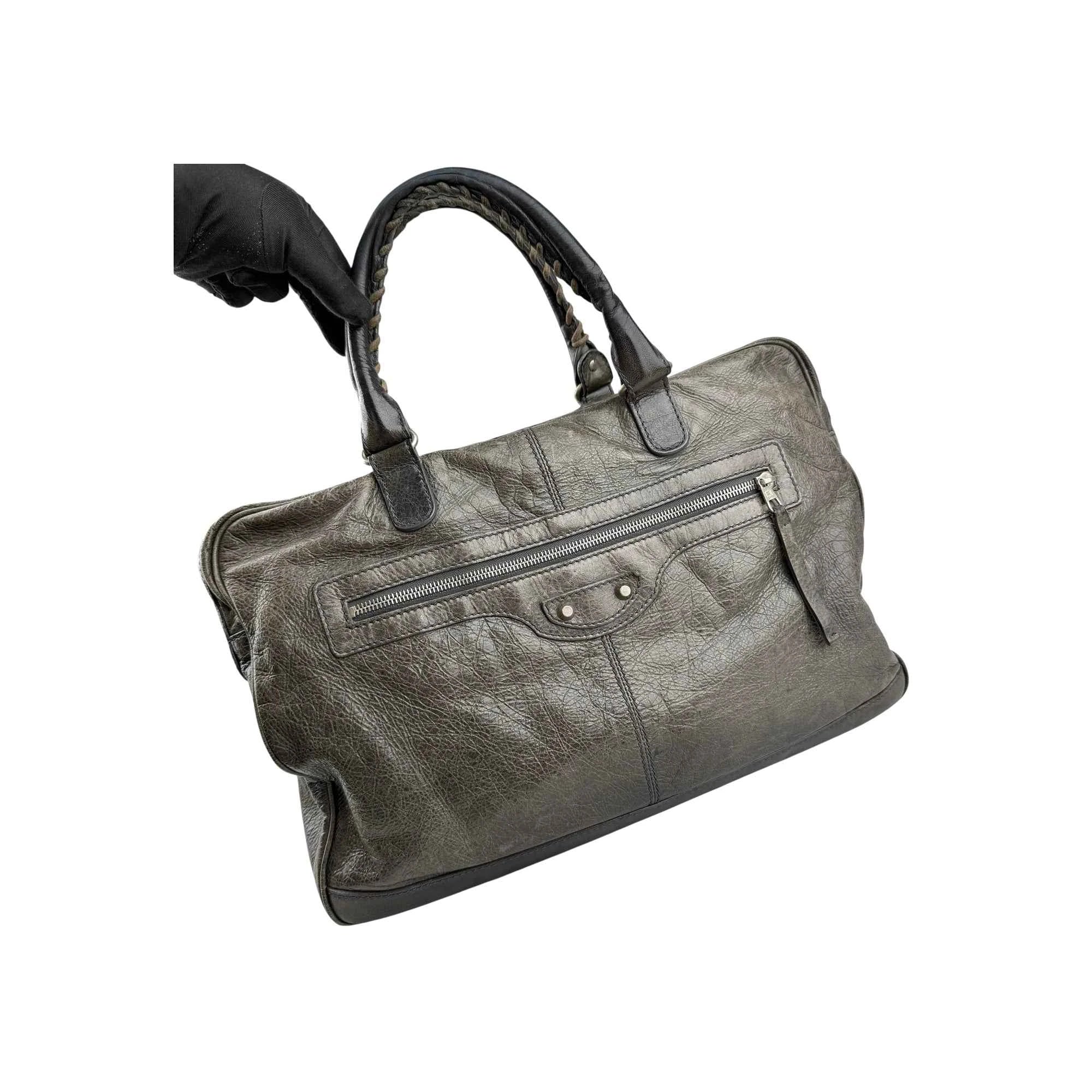 Balenciaga Grey Lambskin Leather Squash M Duffle Bag