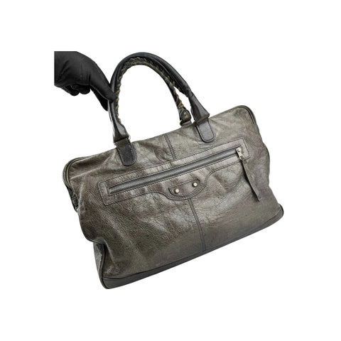 Balenciaga Grey Lambskin Leather Squash M Duffle Bag