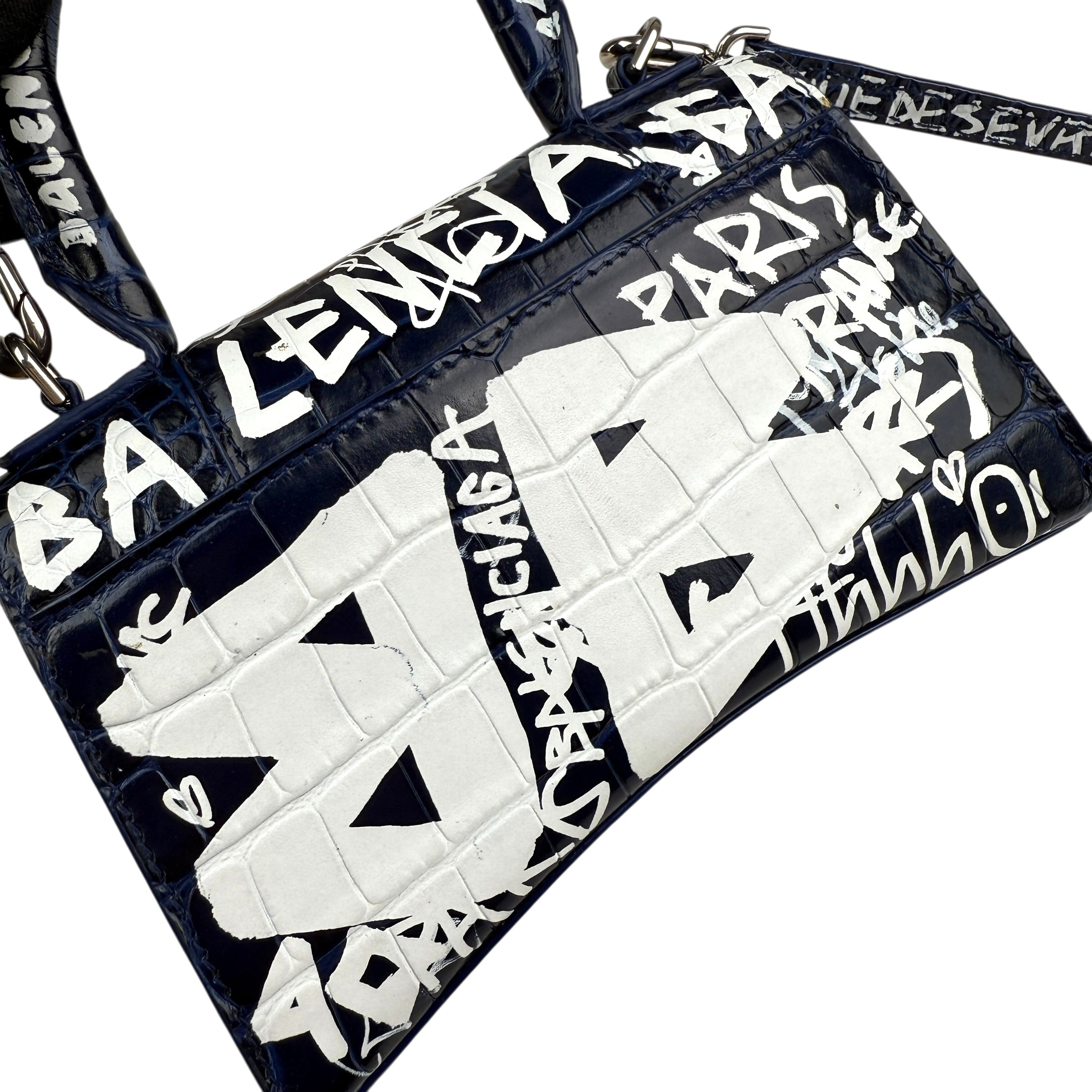 balenciaga-hourglass-graffiti-xs-navy-shoulder-bag-left 