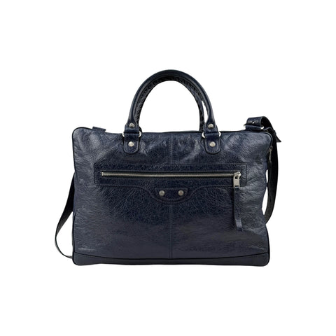 Balenciaga Navy Lambskin Leather Briefcase Bag