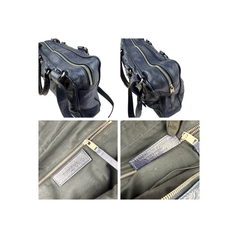 Balenciaga Navy Lambskin Leather Briefcase Bag