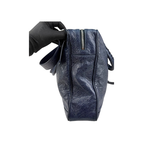Balenciaga Navy Lambskin Leather Briefcase Bag
