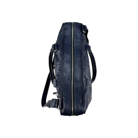 Balenciaga Navy Lambskin Leather Briefcase Bag