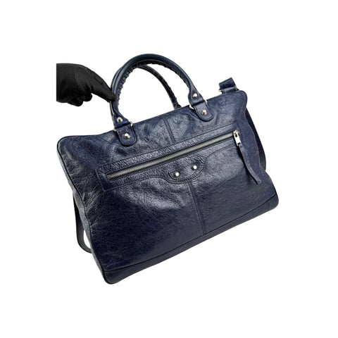Balenciaga Navy Lambskin Leather Briefcase Bag