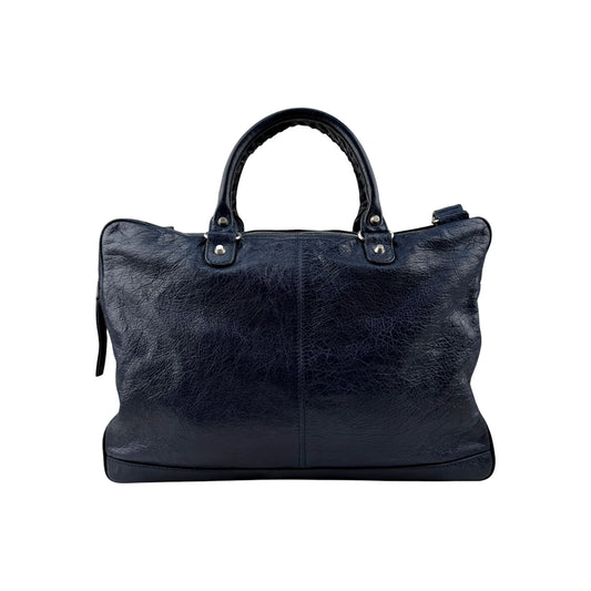 Balenciaga Navy Lambskin Leather City Briefcase Bag