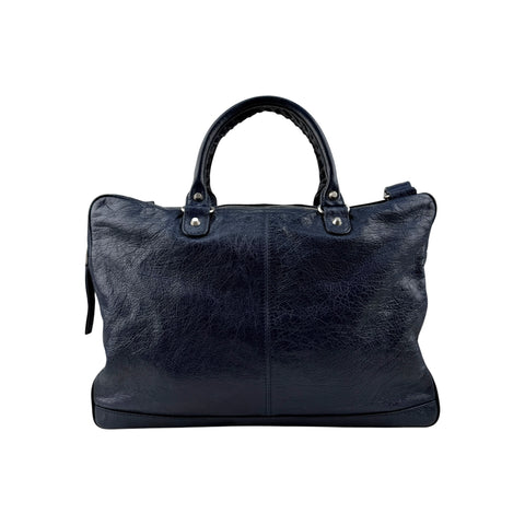 Balenciaga Navy Lambskin Leather Briefcase Bag