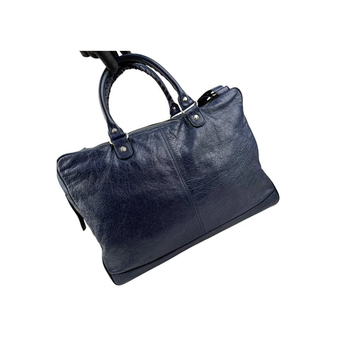 Balenciaga Navy Lambskin Leather Briefcase Bag