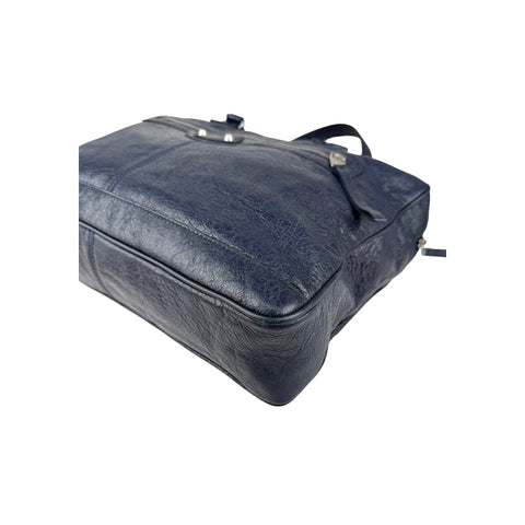 Balenciaga Navy Lambskin Leather Briefcase Bag