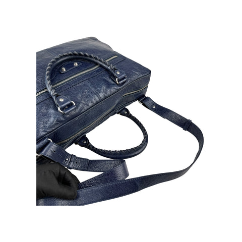 Balenciaga Navy Lambskin Leather Briefcase Bag