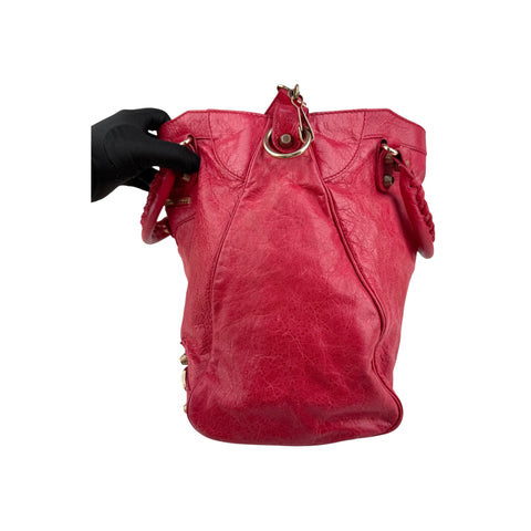 Balenciaga Rose Thulian Lambskin Leather Rose Gold Motorcycle Town Bag