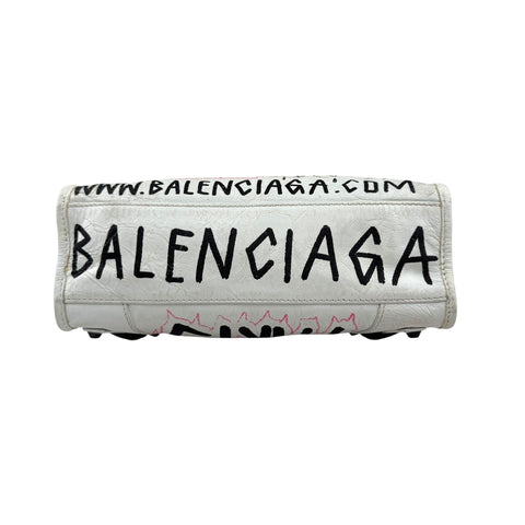 balenciaga agneau graffiti all over classic hardware mini city white multicolor bottom