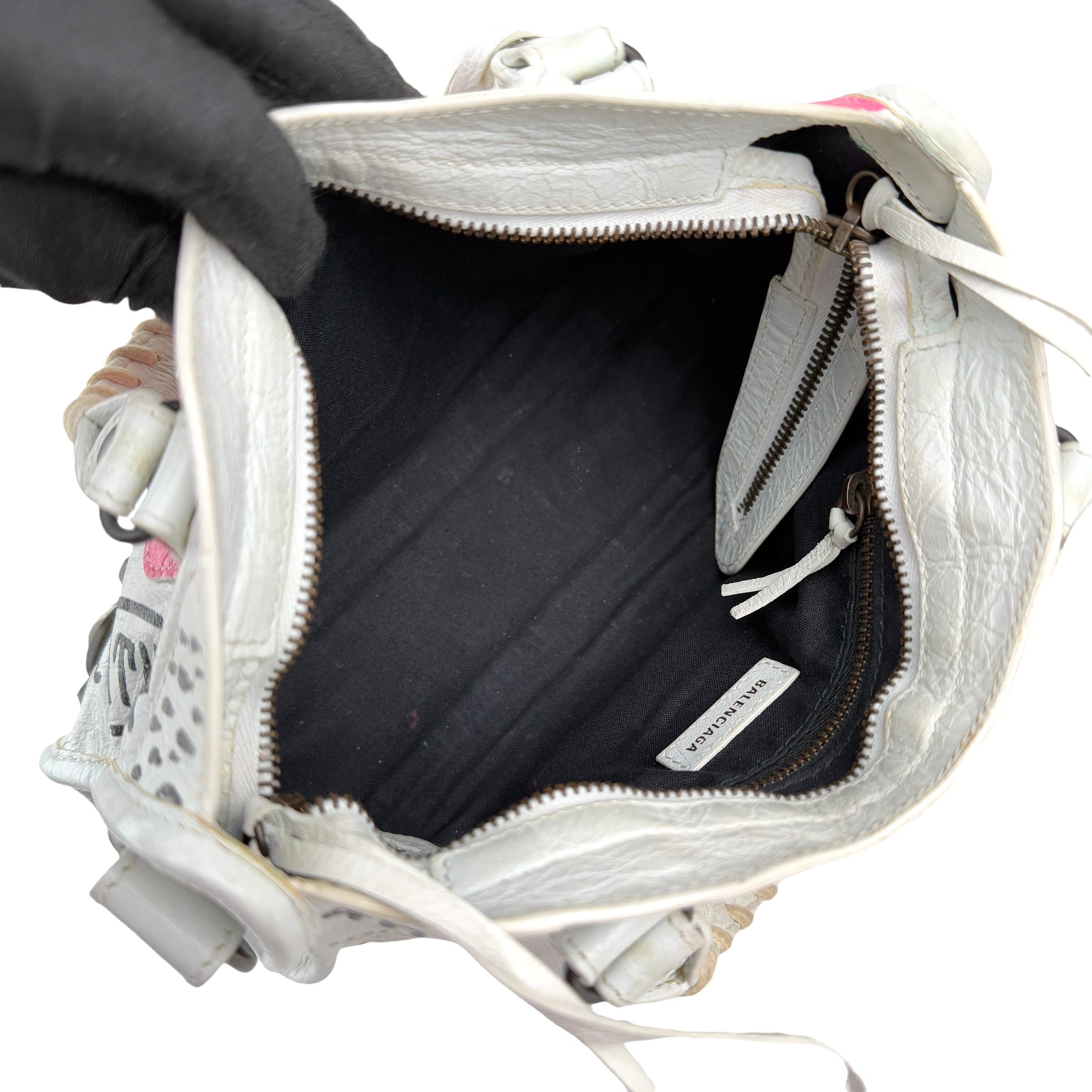 balenciaga agneau graffiti all over classic hardware mini city white multicolor inside
