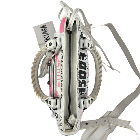 balenciaga agneau graffiti all over classic hardware mini city white multicolor top