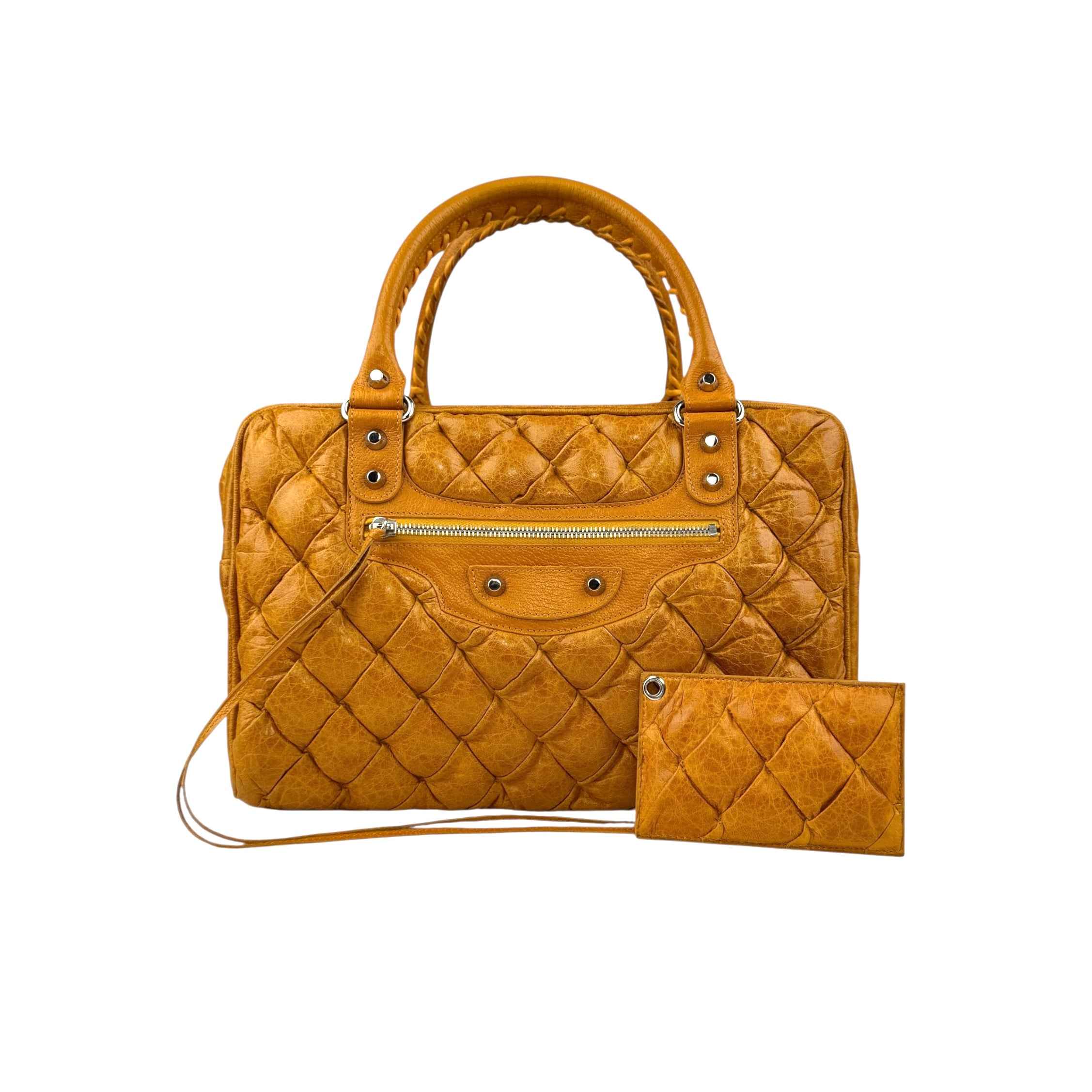 balenciaga quilted mustard yellow leather matelasse handbag accessory