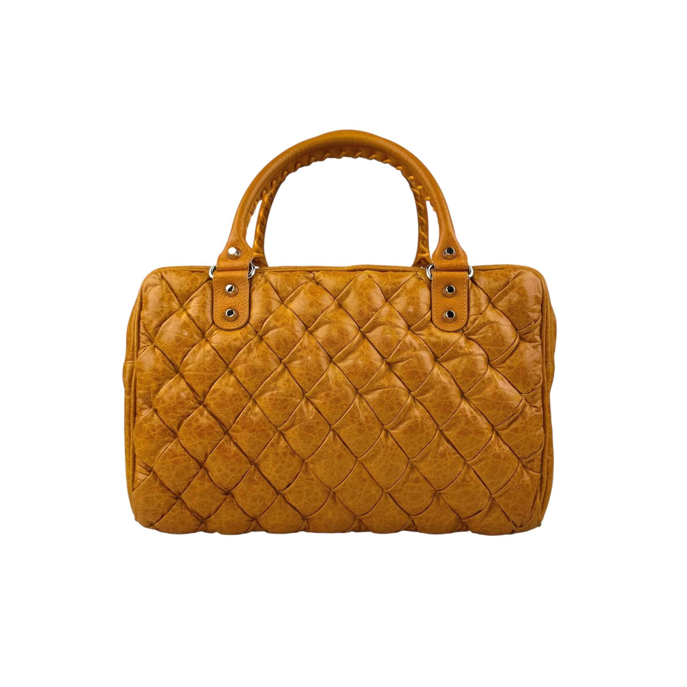 balenciaga quilted mustard yellow leather matelasse handbag back