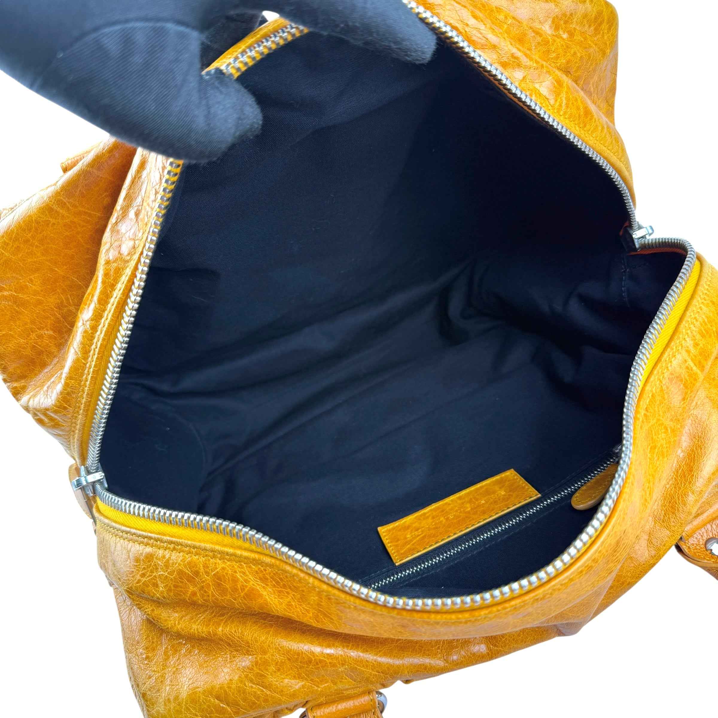 balenciaga quilted mustard yellow leather matelasse handbag inside