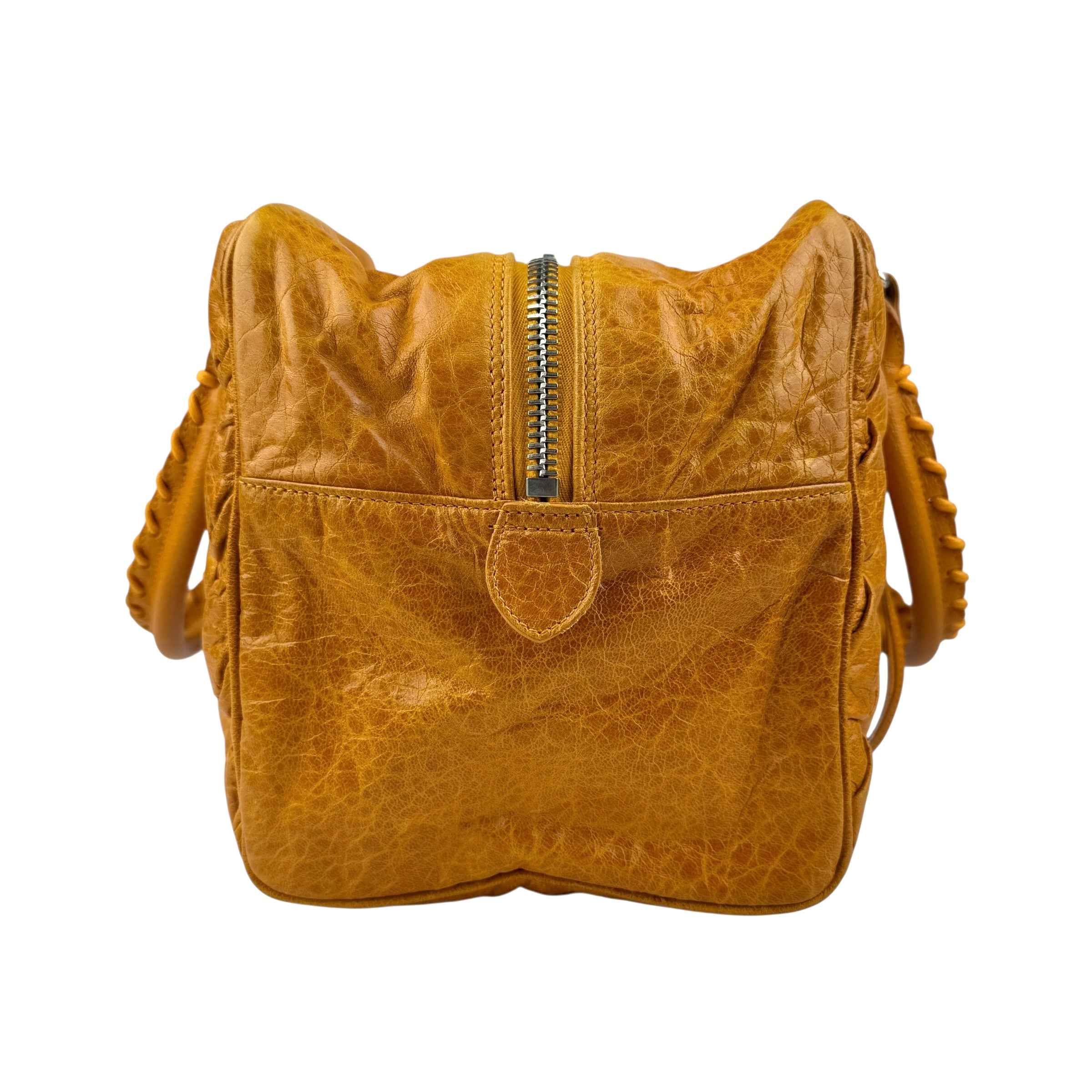 balenciaga quilted mustard yellow leather matelasse handbag left