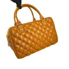 balenciaga quilted mustard yellow leather matelasse handbag left back 45