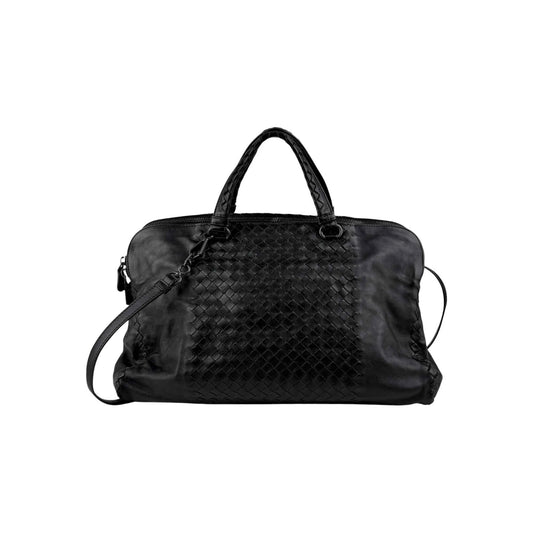 Bottega Veneta Black Intrecciato Woven Calf Leather Top Handle Bag