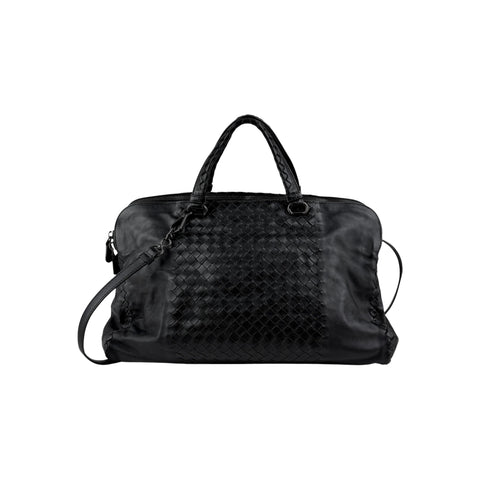 Bottega Veneta Black Intrecciato Woven Calf Leather Top Handle Bag