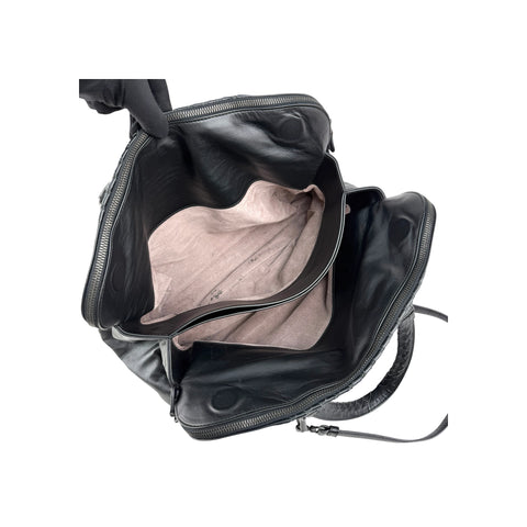 Bottega Veneta Black Intrecciato Woven Calf Leather Top Handle Bag