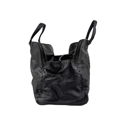 Bottega Veneta Black Intrecciato Woven Calf Leather Top Handle Bag