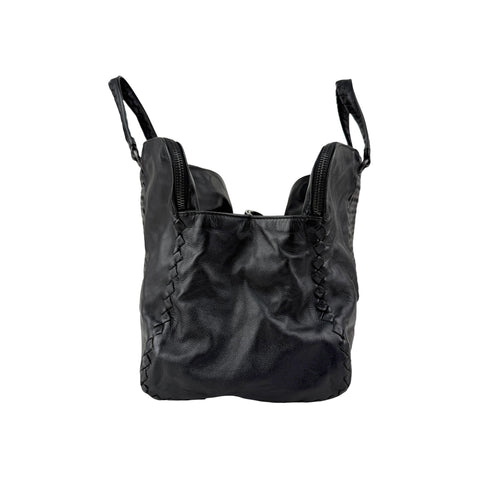 Bottega Veneta Black Intrecciato Woven Calf Leather Top Handle Bag