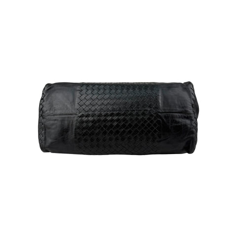 Bottega Veneta Black Intrecciato Woven Calf Leather Top Handle Bag