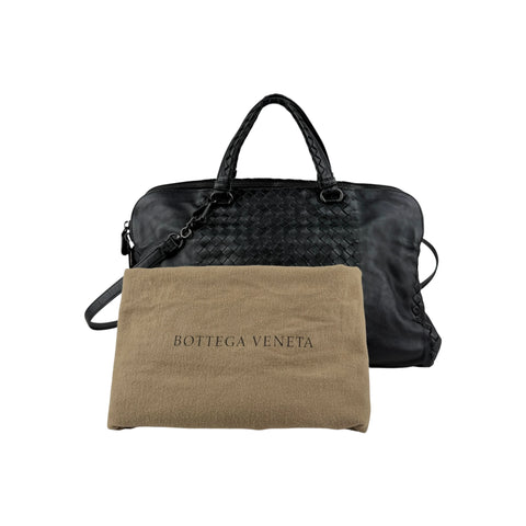 Bottega Veneta Black Intrecciato Woven Calf Leather Top Handle Bag