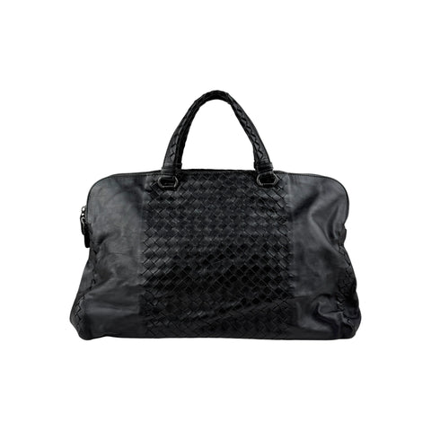 Bottega Veneta Black Intrecciato Woven Calf Leather Top Handle Bag